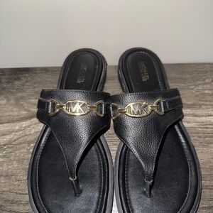 Michael Kors Black Sandals with Gold Logo
